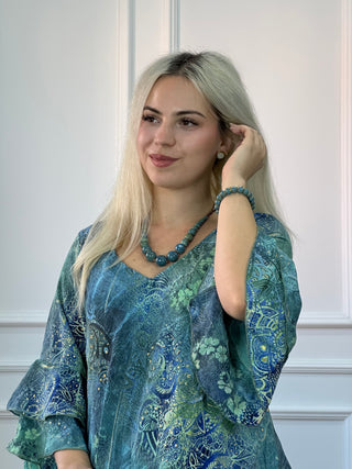 Kerámia gyöngy nyaklánc és karkötő szett - Kék