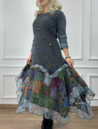 Rochie patchwork cu decor oglindit
