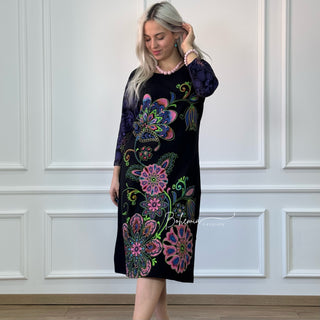 Rochie cu mâneci trei sferturi și model floral - Roz