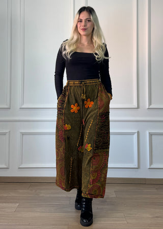 Pantaloni din bumbac cu decor floral