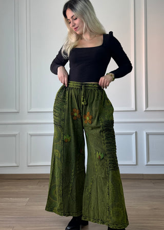 Pantaloni din bumbac cu decor floral