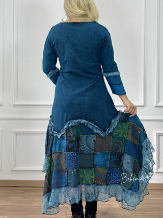 Rochie patchwork cu decor oglindit
