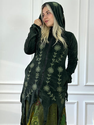 Cardigan lung brodat cu tiv decupat