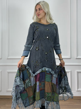 Rochie patchwork cu decor oglindit