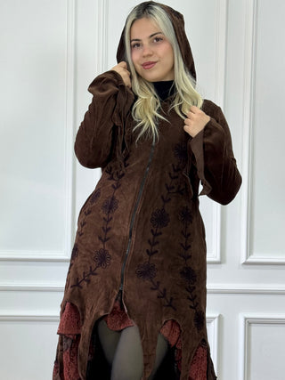 Cardigan lung brodat cu tiv decupat