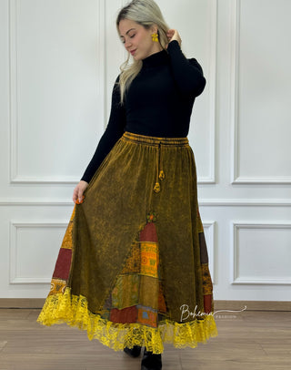 Fustă patchwork cu decor floral