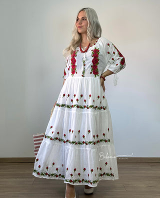 Hímzett pamut maxi ruha