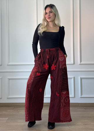 Pantaloni din bumbac cu decor floral