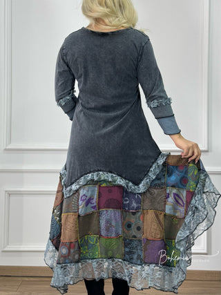 Rochie patchwork cu decor oglindit
