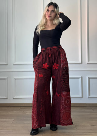Pantaloni din bumbac cu decor floral