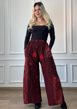 Pantaloni din bumbac cu decor floral