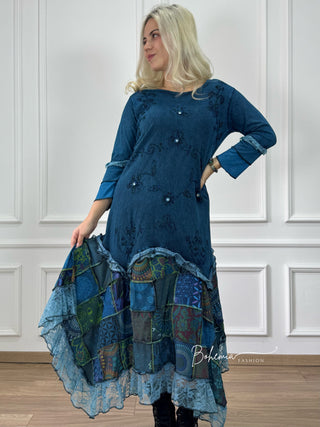 Rochie patchwork cu decor oglindit
