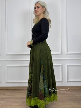 Fustă patchwork cu decor floral