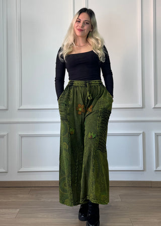 Pantaloni din bumbac cu decor floral