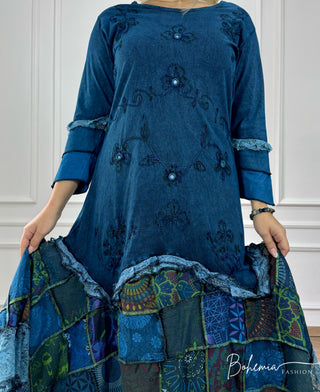 Rochie patchwork cu decor oglindit