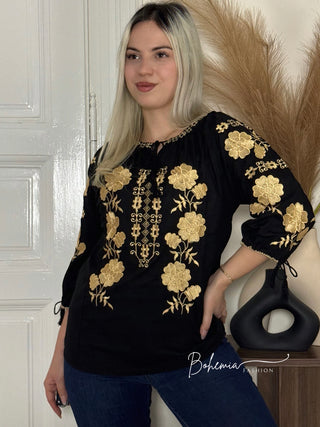 Hímzett virágmintás blúz