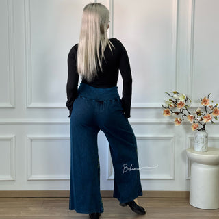 Pantaloni din bumbac cu model floral - Albastru