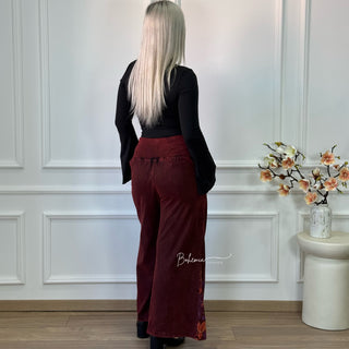 Pantaloni din bumbac cu model floral - Roșu