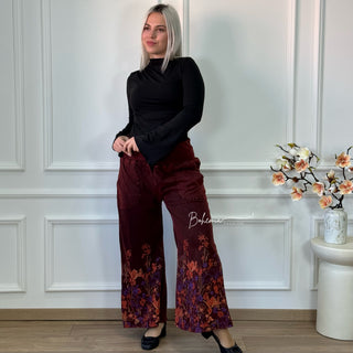 Pantaloni din bumbac cu model floral - Roșu