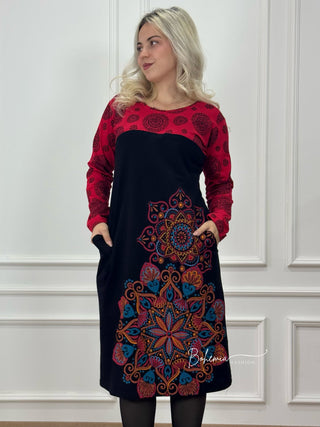 Rochie midi cu partea superioară contrastantă