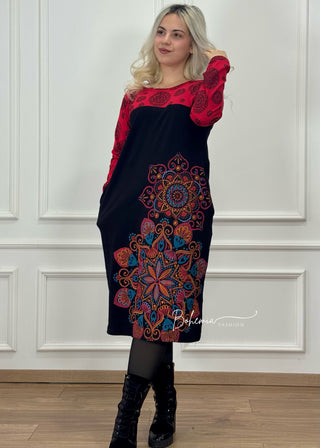 Rochie midi cu partea superioară contrastantă