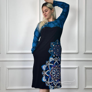 Rochie midi cu partea superioară contrastantă
