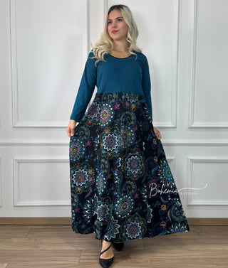 Rochie maxi cu partea superioară uni