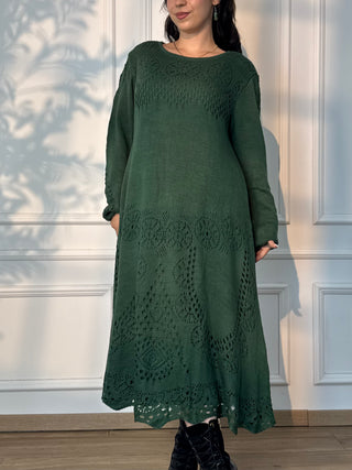 Kötött gyapjúkeverék midi ruha ballon ujjakkal