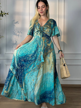 Rochie maxi cu decolteu în formă de inimă