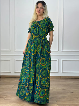Rochie maxi din bumbac cu talie elastică