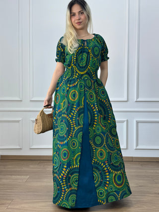 Rochie maxi din bumbac cu talie elastică