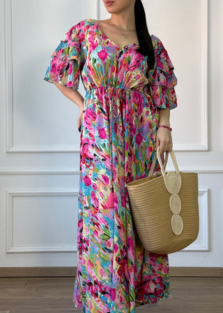 Rochie maxi cu mâneci stratificate