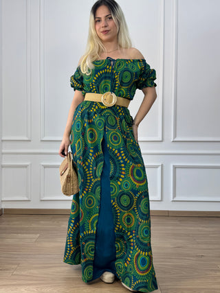 Rochie maxi din bumbac cu talie elastică