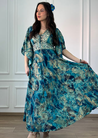 Rochie lungă indiană cu corset la piept
