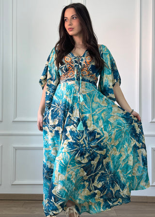 Rochie lungă indiană cu corset la piept