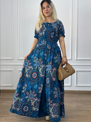 Rochie maxi din bumbac cu talie elastică