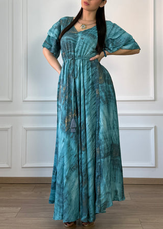 Rochie maxi cu mâneci stratificate