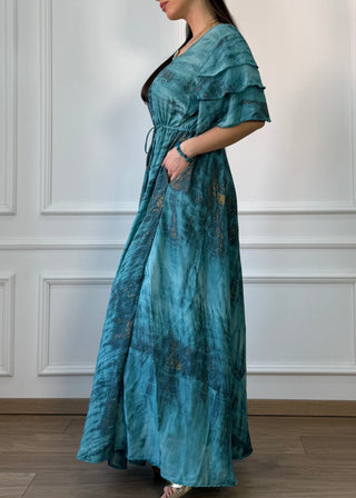 Rochie maxi cu mâneci stratificate