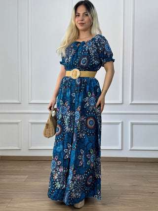 Rochie maxi din bumbac cu talie elastică
