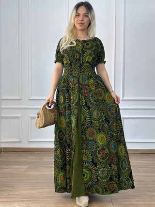 Rochie maxi din bumbac cu talie elastică