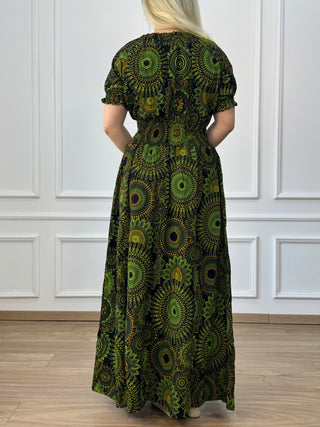 Rochie maxi din bumbac cu talie elastică