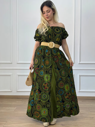 Rochie maxi din bumbac cu talie elastică