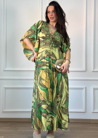Rochie lungă indiană cu corset la piept