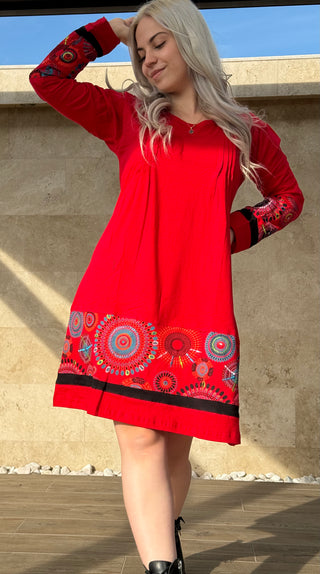 Rochie cu margine mandala - Roșie
