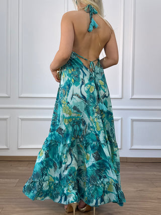 Rochie maxi cu decolteu adânc la spate