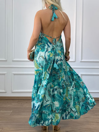Rochie maxi cu decolteu adânc la spate