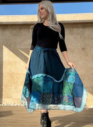 Fustă patchwork - Albastru