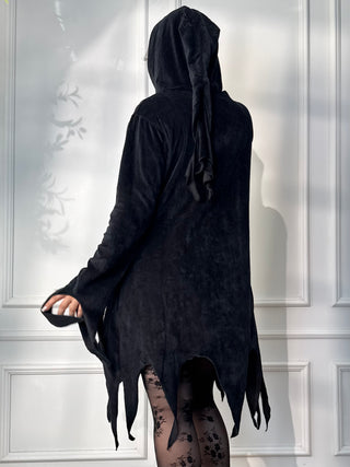 Cardigan lung brodat cu tiv decupat