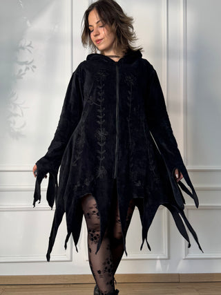 Cardigan lung brodat cu tiv decupat