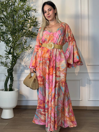 Rochie maxi cu mâneci evazate